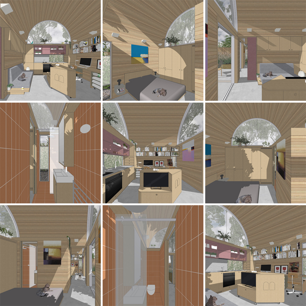 Design development of the interior compositions for the selected Art Studio Cabin option