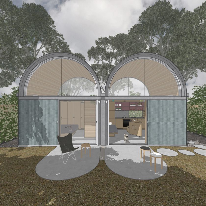Art Studio Cabin visualisation of the exterior opening and closing sequence of doors and screens