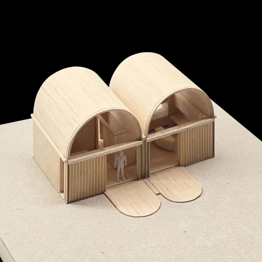 Architectural model aerial oblique left hand side view