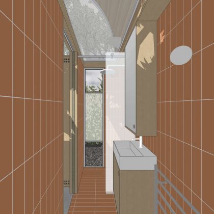 Visualisation of Art Studio Cabin interior view of bathroom