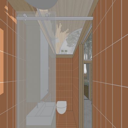 Visualisation of Art Studio Cabin interior view of bathroom