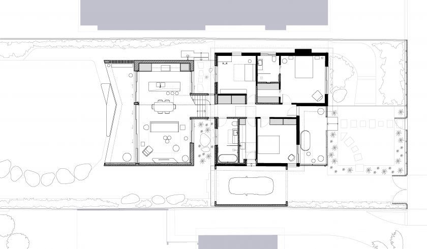 Binary House ground floor plan and first floor plan and site plan