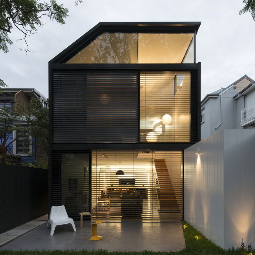 Cosgriff House exterior rear view with open & closed adjustable louvres