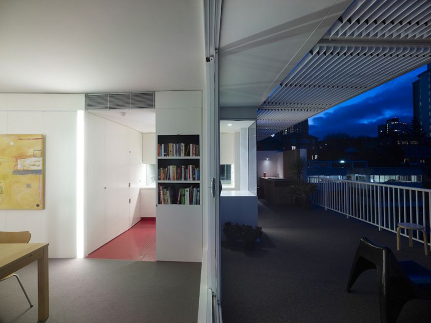 Darling Point Penthouse terrace & steel pergola at dusk