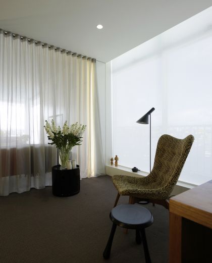 Darling Point Penthouse sitting area & retractable curtain