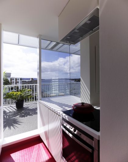 Darling Point Penthouse kitchen with view to terrace & harbour