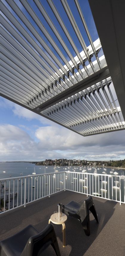 Darling Point Penthouse terrace & pergola with view to harbour