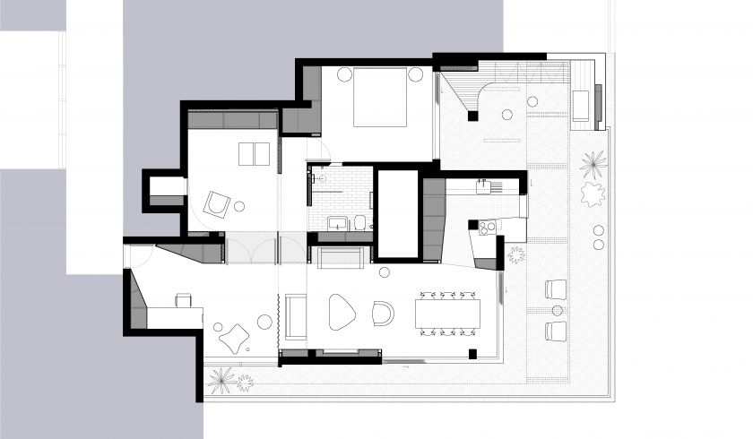 Darling Point Penthouse floor plan in open and closed configurations