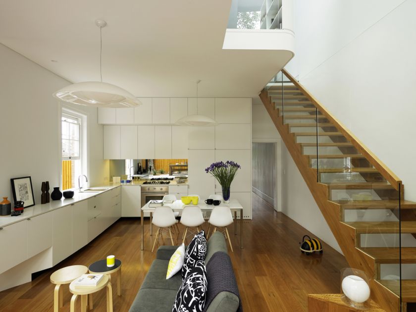 Elliott Ripper House living area, kitchen & stair