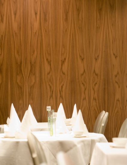 Golden Harbour Restaurant interior detail of timber wall