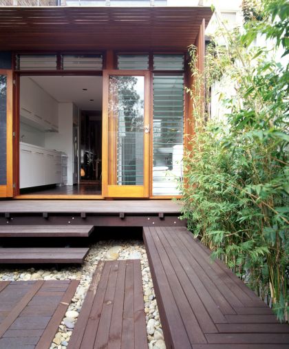 H House exterior rear detail & built-in bench