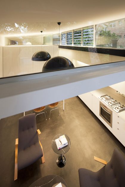 Haines House kitchen, living area aerial view