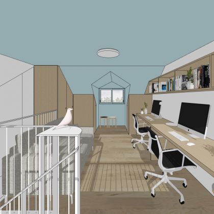 Interior view of new attic level accommodating dedicated office space