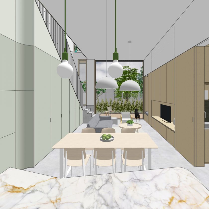 Trafalgar House ground floor interior and exterior visualisations