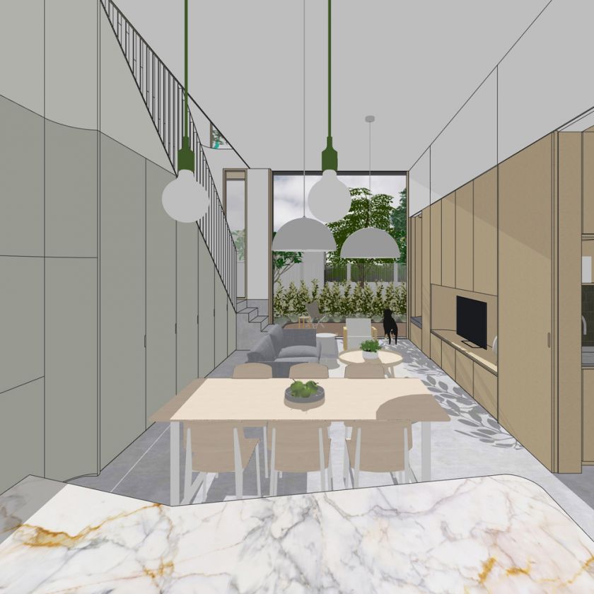 Trafalgar House ground floor interior and exterior visualisations