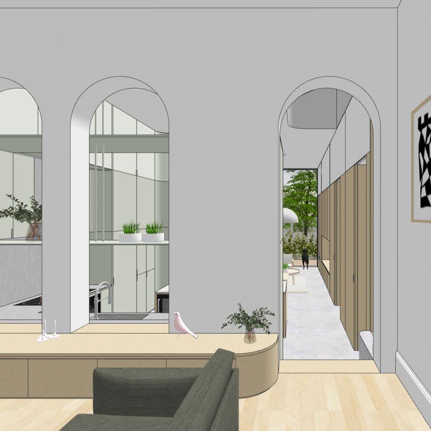 Trafalgar House ground floor interior and exterior visualisations