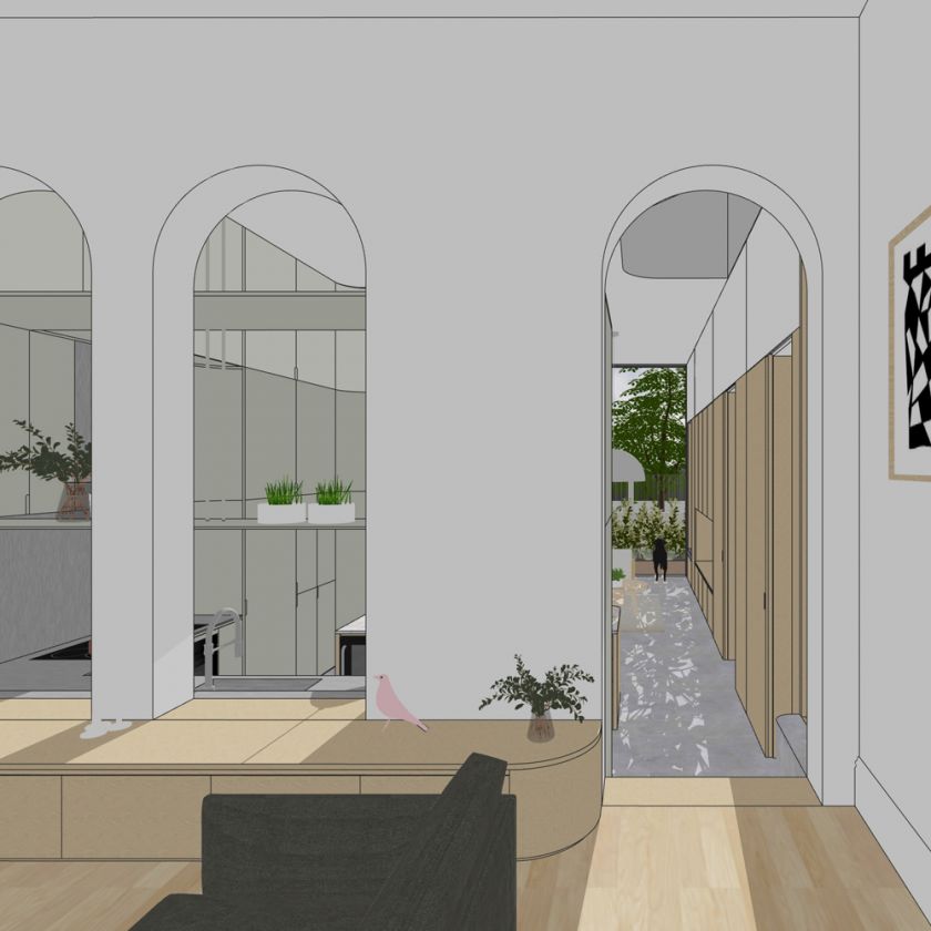 Trafalgar House ground floor interior and exterior visualisations