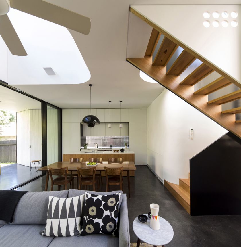 Unfurled House interior view to kitchen and dining space