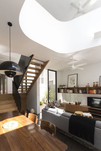 Unfurled House interior view to stair and living space