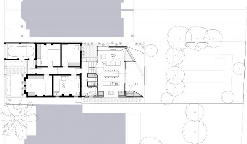 Unfurled House ground floor plan and first floor plan and site plan