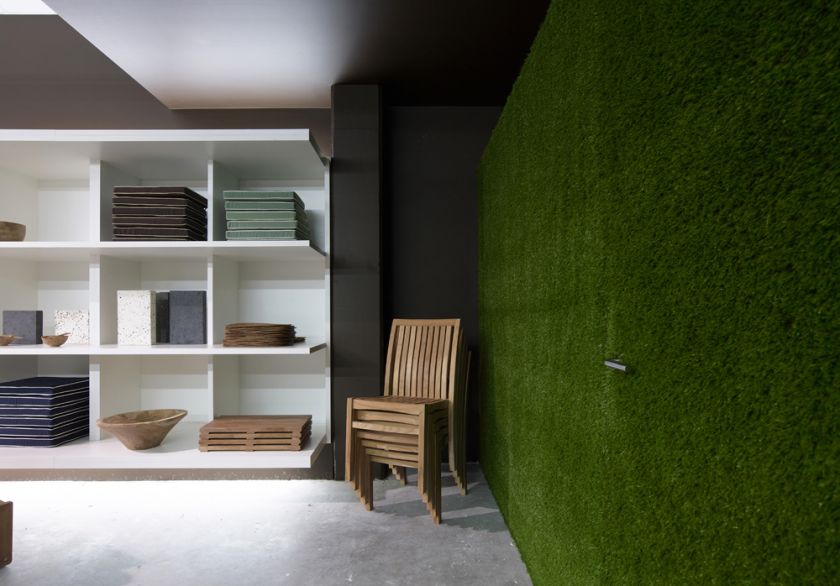 Wintons Teak Showroom joinery display & turf wall