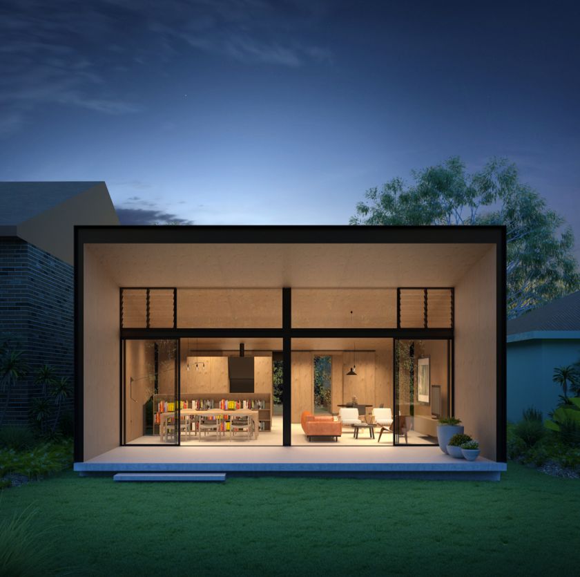 Woonona House Studio exterior rear dusk view
